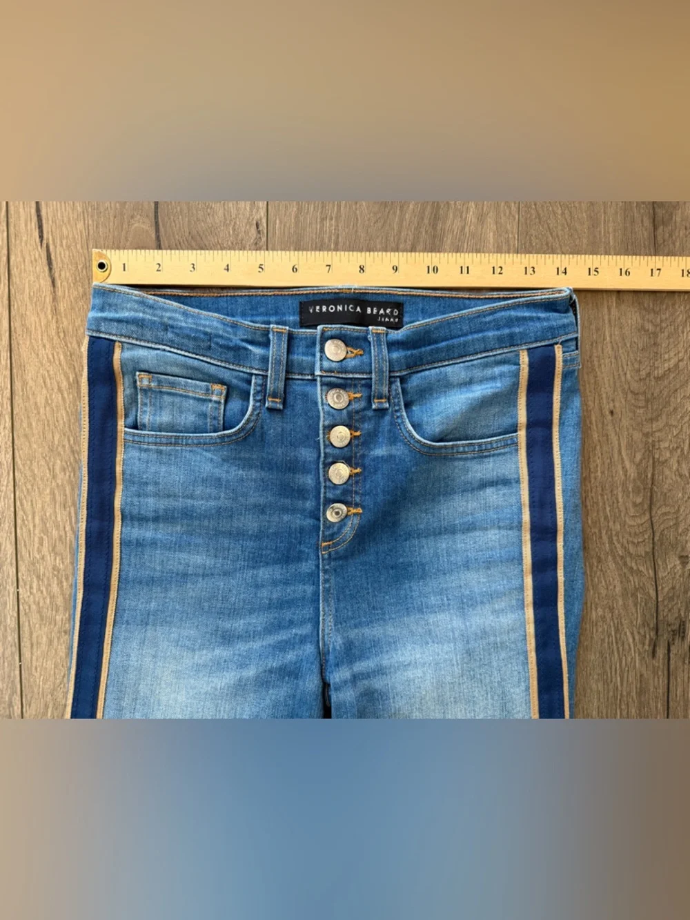 Veronica Beard Jeans 26 High Rise Side Stripe Raw Hem Designer Denim - Picture 10 of 10